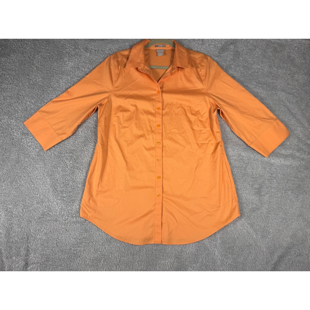 Chico's No Iron Button Down Tunic Womens 1 US 8/10 Orange Excellent Side Pockets